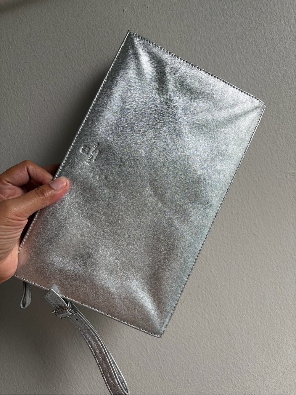 kate spade Silver Metallic Leather Wristlet Pouch